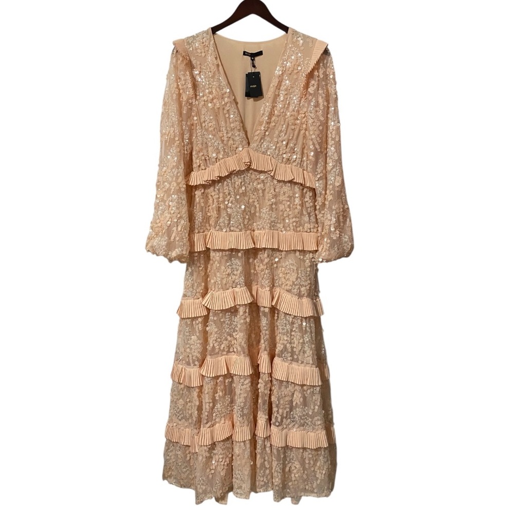 NWT Maje Long Ruffled Sequinned Maxi Dress Size 38 US 6 - Picture 9 of 13